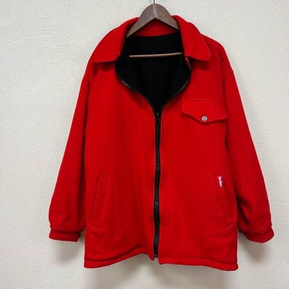 Vintage 90s Marlboro Classics Mens Jacket Coat Red Black Reversible Wool Sz L - Picture 1 of 11